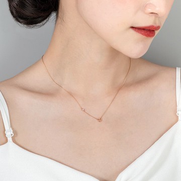 京華鑽石 米奇與米妮系列鑽石項鍊 10K玫瑰金 0.03克拉