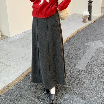 【HARPER】修飾傘襬內刷絨長裙 | 現貨 中長裙 保暖裙子 刷毛裙子【SKA36305K】