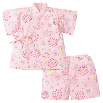 akachan honpo - 兩件式甚平-煙火-粉紅色-日本製