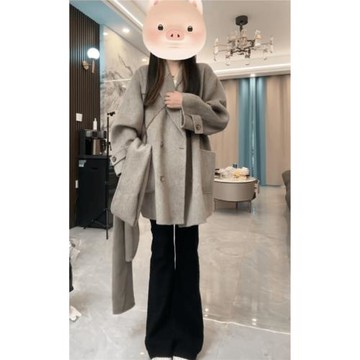 灰色呢子大衣女毛呢外套2024秋冬新款高級感小個子超好看韓系短款