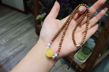 高品質印度老山檀蜜蠟轉運珠鎖骨鏈項鏈 生日禮物文玩老山檀項鏈