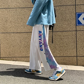 褲子男夏季薄款拼色運動褲高街ins痞帥炸街九分褲抽繩束腳排扣褲