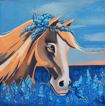 馬匹油畫 幼兒園原創藝術 動物藝術品 農場牆面裝飾 動物風格