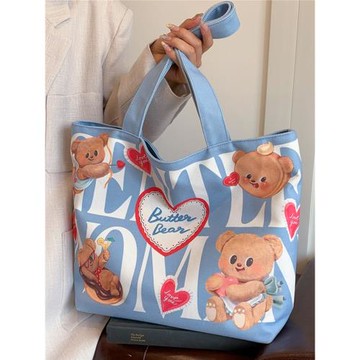 Gentle Woman大容量黃油小熊托特帆布包包2025卡通可愛手提單肩包