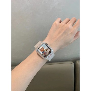 適用iwatch se 蘋果手表34567代 Apple Watch 38/40/44MM 透明表帶冰川 TPU一體表帶