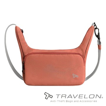 【Travelon 美國】VOYAGES防盜斜背包『橘紅』TL-43671