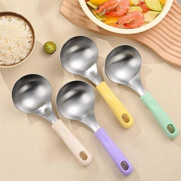 【兔子】韓式食品級不鏽鋼湯勺硅膠手柄家大號盛湯勺子盛飯勺勺粥勺免運