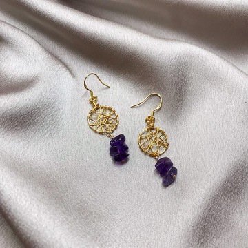 紫水晶 金屬編織耳環 金屬線編織 可改夾 客製化