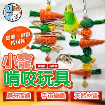【歐豆K】小寵啃咬玩具 寵物編織玩具 磨牙玩具 籐球串 草繩串 玉米蘿蔔掛串 鈴鐺發聲串 鳥玩具 小寵玩具