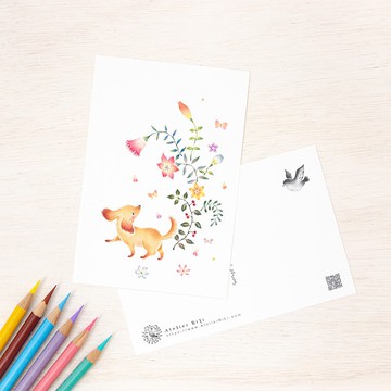 5張一組。繪本般的明信片「小狗Miko與花草」 PC-321