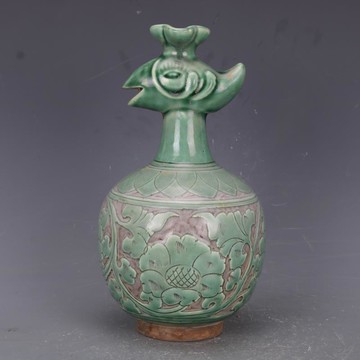 宋磁州窯刻纏枝花紋雞頭壺仿古老貨瓷器家居中式裝飾擺件古玩收藏1入