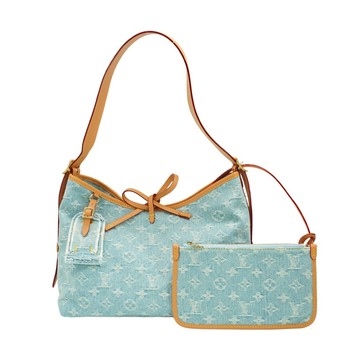 Louis Vuitton 展示品 CarryAll PM 壓花牛仔布皮革飾邊肩背包(M11462-牛仔藍)