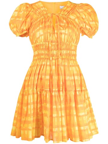 We Are Kindred - Chloe check-pattern minidress - women - pure cotton/Linen/Flax - 8 - Orange