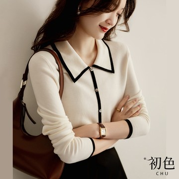 初色  小香風撞色針織衫上衣-共2色-63870(F可選)