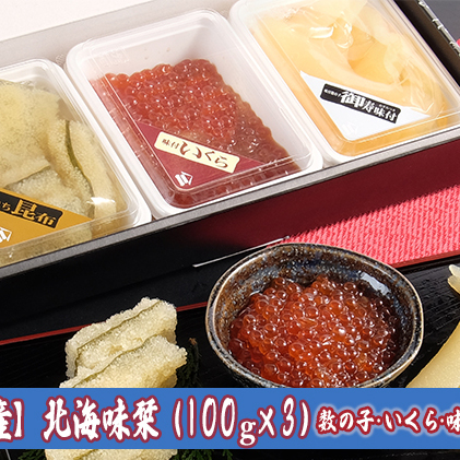 海鮮 北海道 北海味栞 100g ×3 いくら 数の子 子持ち昆布 セット 井原水産 小分け 鮭いくら ごはんのお供 惣菜 おかず 海産物 魚介 魚介類 おつまみ 醤油漬け 味付け数の子 冷凍