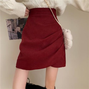 2025新款紅色a字半身裙女秋冬小個子高腰包臀不規則短裙一步半裙