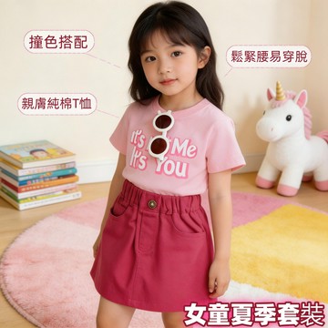 🎀biubiu童裝🎀現貨🌈女童套裝 短袖T恤 純棉 短袖短裙 女童 女寶寶 中小童 兩件套套裝