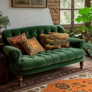 免運/公司貨 沙發 美式沙發 沙發組 美式復古墨綠色絲絨布藝沙發 拉扣直排雙人三人臥室接待酒店設計師 可開發票 全館五折 工廠現貨直銷 新品特價 z1103