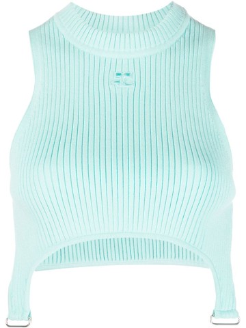 Courrèges - logo-patch sleeveless top - women - Polyester/Viscose - M - Blue