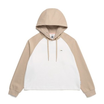 女裝 拼色文字圖案帽T - 米色