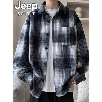 JEEP外套男春秋季2025新款百搭休閑格子衛衣男生男款運動薄款上衣