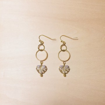 復古藕紫琉璃葉子圈圈耳環