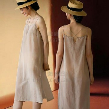 棉麻美背內搭襯裙薄款防透苧麻連衣裙旗袍內搭打底大碼中長襯裙女【倪醬小鋪】