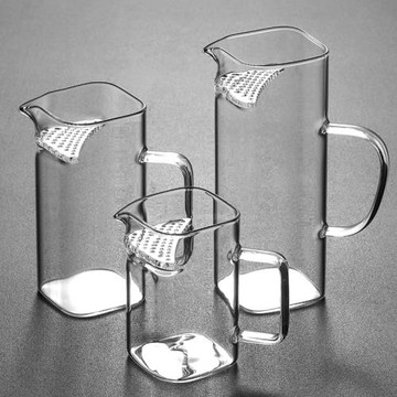 加厚玻璃公道杯綠茶泡茶器泡茶壺耐熱方形月牙過濾茶漏一體分茶器