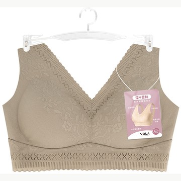 柔潤V領蕾絲內衣-奶咖M