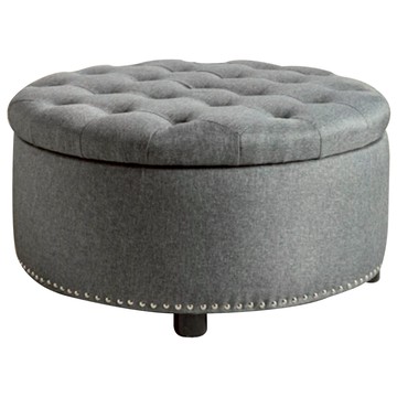 E-home Nala 娜拉菱紋拉扣圓凳 鉚釘邊裝飾 76x76x41cm  1個  深灰色