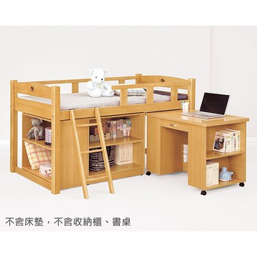 【森可家居】貝兒檜木色3.8尺多功能床 11CM212-3 兒童 實木 單人床架 中高架床 架高床 MIT
