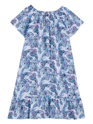 Vilebrequin - Isadora ruffle-detailing dress - kids - Organic Cotton - 10 yrs - Blue