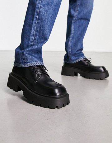 Truffle Collection square toe chunky shoes in black