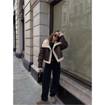 ZHAOLIN「奧胡斯壁爐」復古皮毛一體外套短款夾克保暖洋氣冬季女