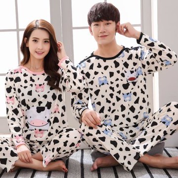 春秋季情侶睡衣純棉長袖大碼休閑男士外穿套裝全棉可愛女裝家居服