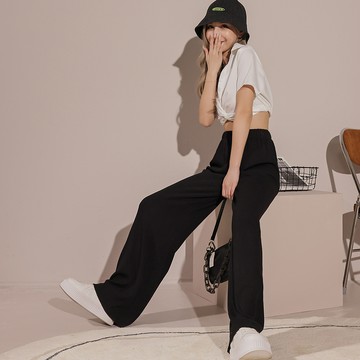 休閒寬鬆落地寬褲-黑【KT201325】