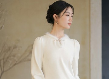 新中式中國風 袖口織金 水滴v領雙面羊絨感上衣