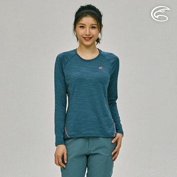 ADISI 女圓領配色雲彩紗透氣快乾保暖上衣AL2221052 (S-2XL)｜內裡磨毛 輕量 排汗 速乾 彈性 機能衣