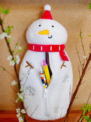 雨過山原創小雪人毛絨筆袋冬季可愛學生文具袋聖誕鉛筆收納包袋