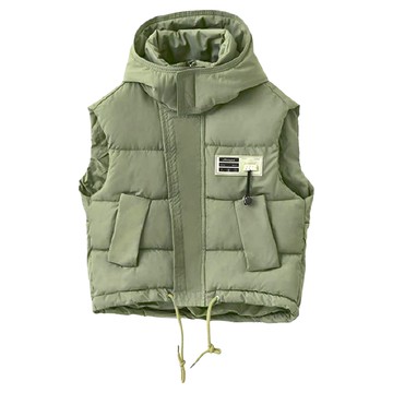 兒童款秋冬羽絨棉背心 連帽款  120  軍綠色