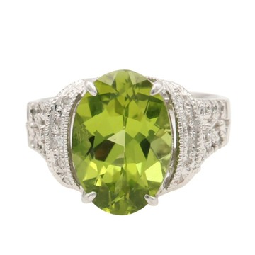 JEWELRY 無品牌珠寶 18K白金 橄欖石 鑽石 戒指 【二手名牌BRAND OFF】