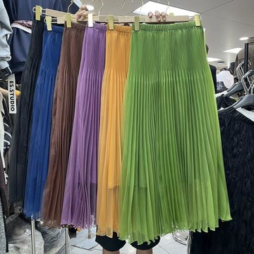 高端歐貨飄逸網紗壓褶大擺半身裙2025秋季新款氛圍感仙女百褶長裙