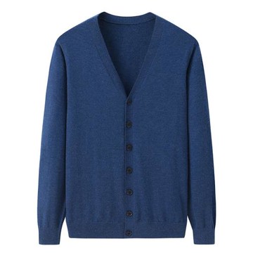 鄂爾多斯市產高端精紡純羊絨山男開衫V領輕薄款毛衣外套毛衫E3815