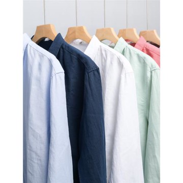 春夏季薄款短袖棉麻襯衣男寬松休閑純色長袖亞麻襯衫白色寸衫外套