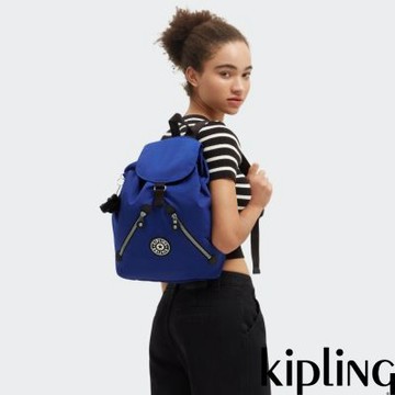 Kipling 質感海軍藍雙拉鍊實用後背包-NEW FUNDAMENTAL L