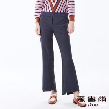 MYVEGA麥雪爾 單釦後褲管開岔直筒九分褲-灰