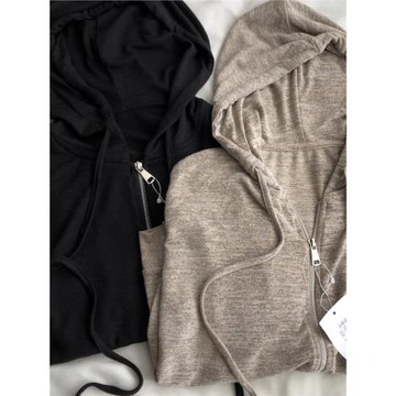 慵懶輕薄 軟糯垂感休閑拉鏈開衫外套連帽長袖百搭顯瘦運動衣瑜伽