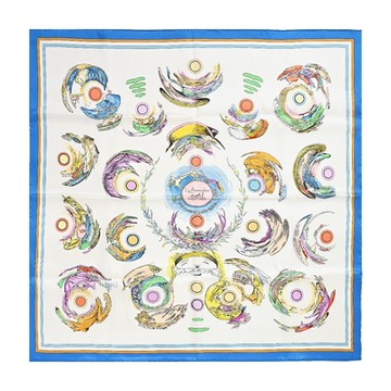 Hermes 愛馬仕 Les Anamorphoses 變形記 70 真絲方巾(蔚藍/白)