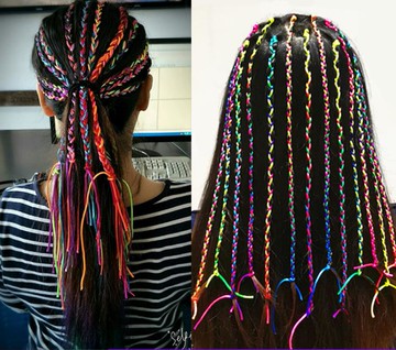 金絲彩絲帶兒童韓式彩條藏族彩繩編辮子盤發編發扎頭發發飾學生造