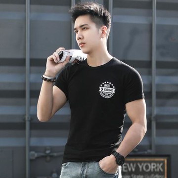 緊身短袖t恤男士夏季新款彈力修身潮流青年半袖運動體恤跑步汗衫